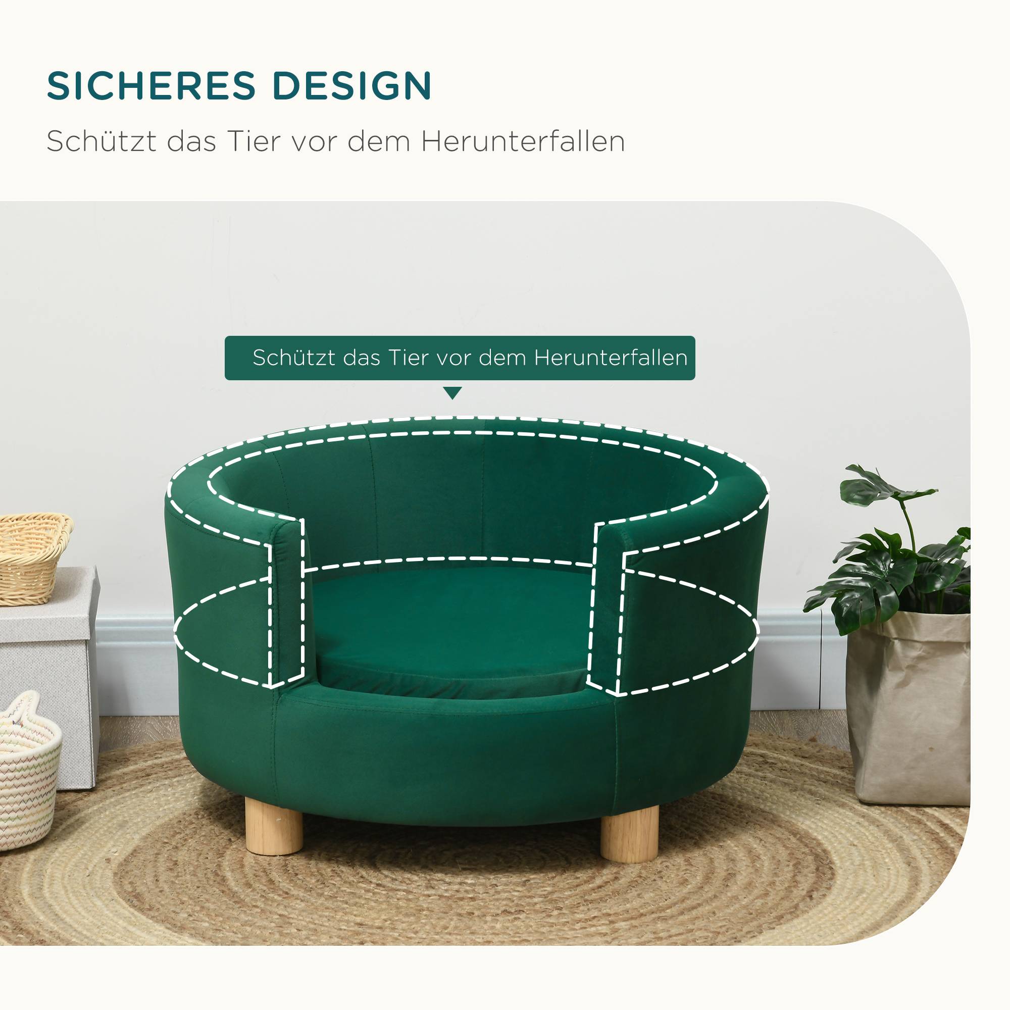 ComfortXL - Canapé pour petit chien polyester mousse 65 x 64 x 37 cm vert dossier enveloppant et coussin moelleux - Image 5