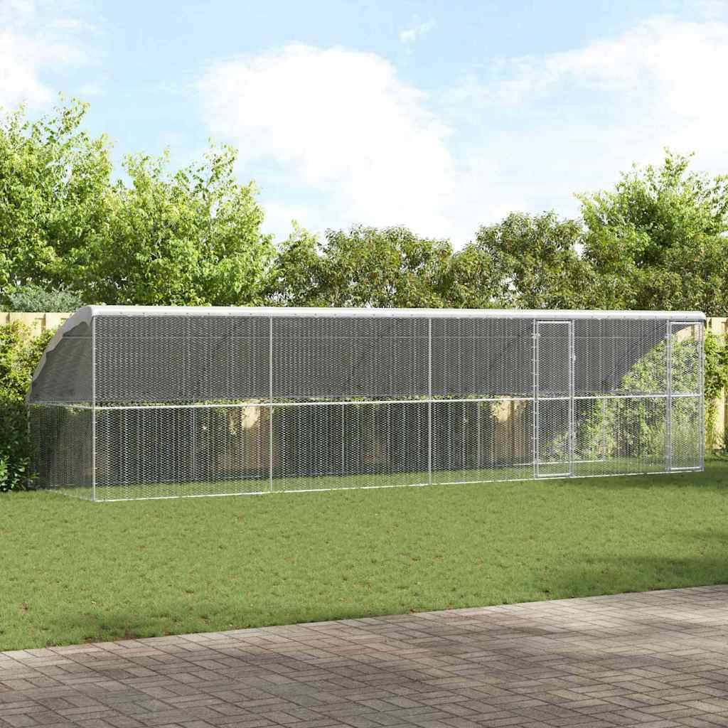 Grande Volière Extérieure 8x2m en Acier Galvanisé, Parc Grillagé 16m² avec Toit Étanche pour Poules et Volailles – ComfortXL Outdoor Living