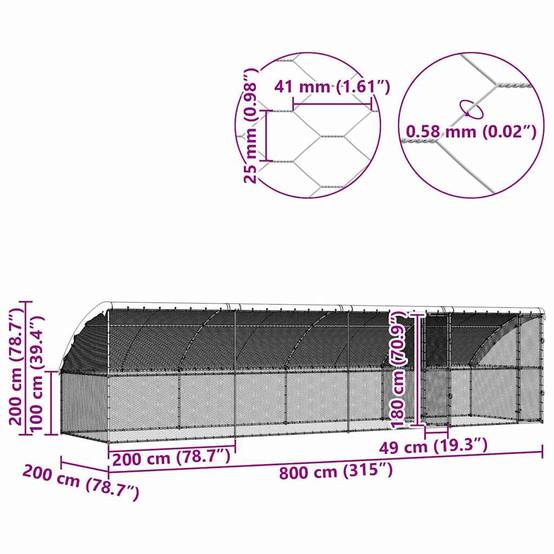 Grande Volière Extérieure 8x2m en Acier Galvanisé, Parc Grillagé 16m² avec Toit Étanche pour Poules et Volailles – ComfortXL Outdoor Living - Image 10