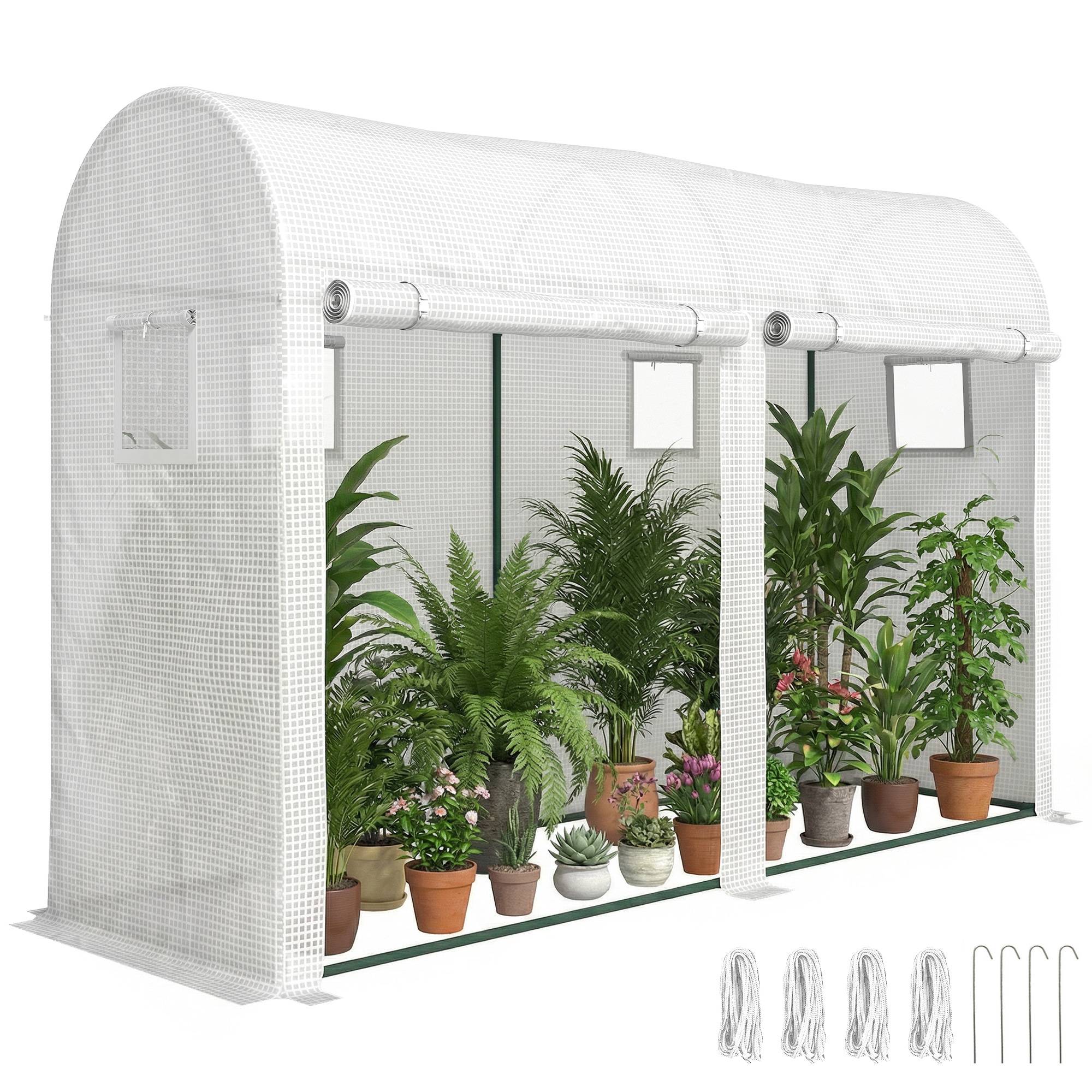 Sans Marque - Serre Jardin Petite Balcon Bâche PE Châssis Acier Portes Fenêtres Roulantes 300x100x200 cm blanc - Image 1