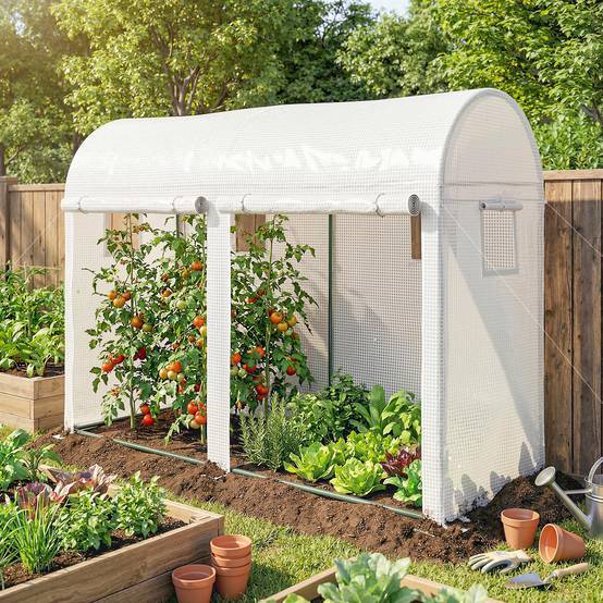 Sans Marque - Serre Jardin Petite Balcon Bâche PE Châssis Acier Portes Fenêtres Roulantes 300x100x200 cm blanc - Image 3