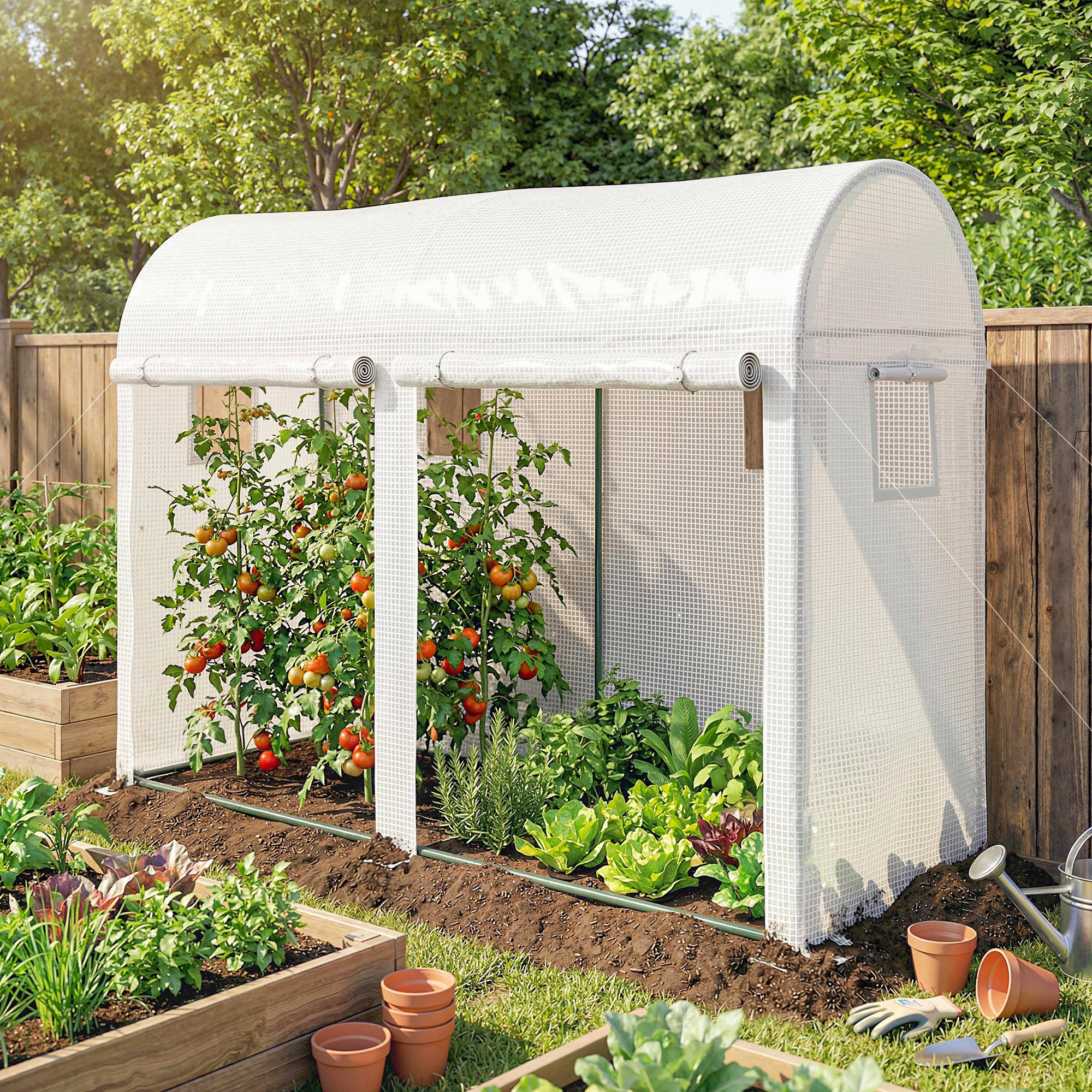 Sans Marque - Serre Jardin Petite Balcon Bâche PE Châssis Acier Portes Fenêtres Roulantes 300x100x200 cm blanc - Image 3