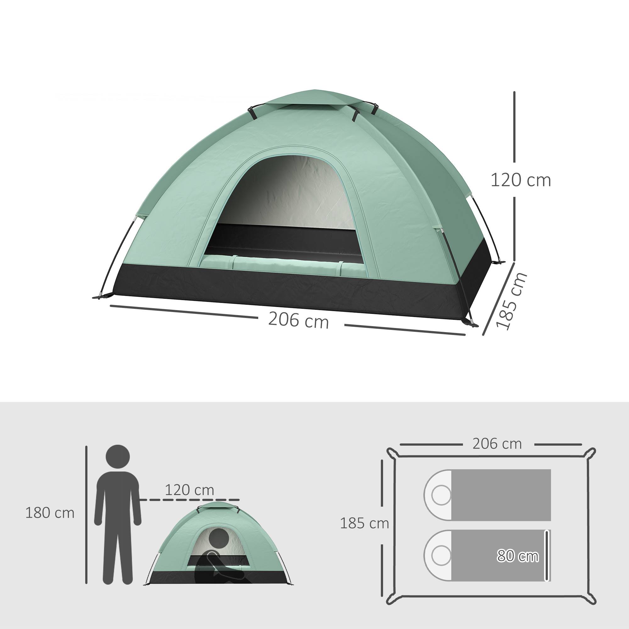 Tente de camping 2 personnes camouflage tente dôme légère ventilée facile à monter avec portes zippées - Image 5