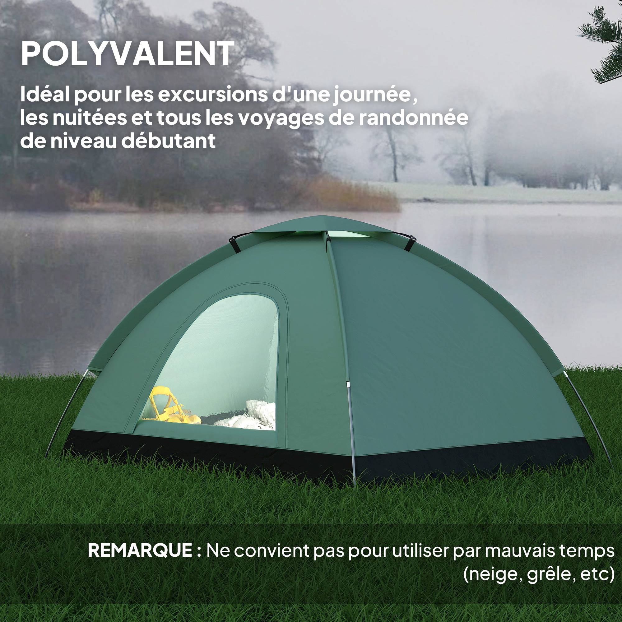Tente de camping 2 personnes camouflage tente dôme légère ventilée facile à monter avec portes zippées - Image 9
