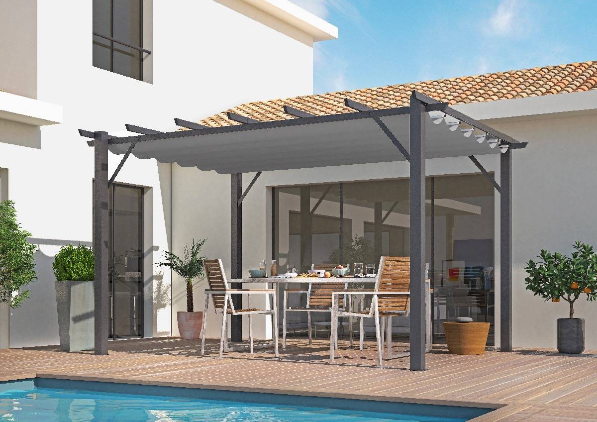 Habrita - Pergola 100% aluminium couleur grise 12 m2 - épaisse Habrita - Image 3