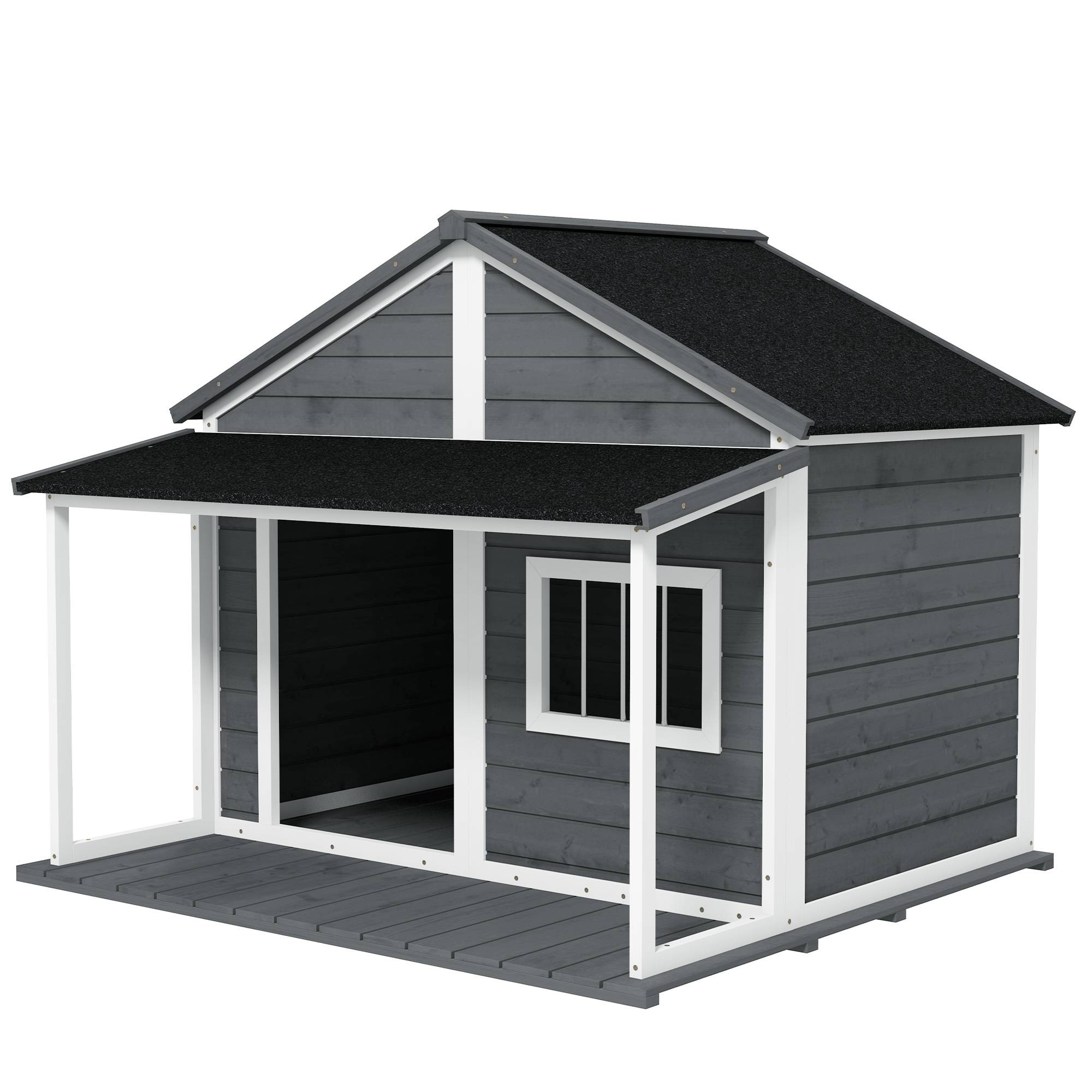 Niche pour Chien Extérieur avec Terrasse et Toit Bitumé Bois 124 x 112 x 105 cm Gris - Image 2