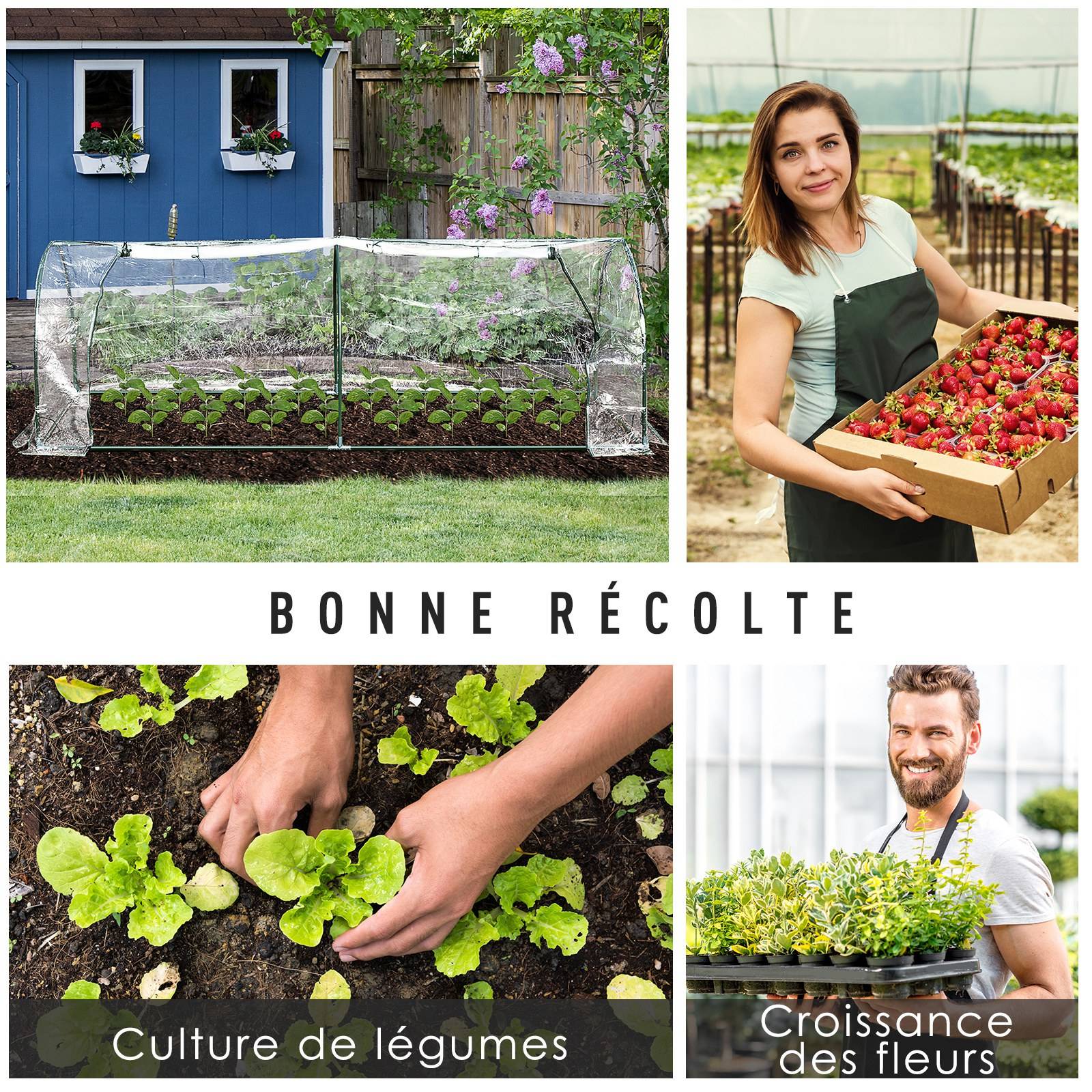 Serre de Jardin Tunnel mini serre tunnel serre à tomates 2,5L x 1l x 0,8H m Grande Porte zippée bâche PVC Transparent métal époxy Vert - Image 5