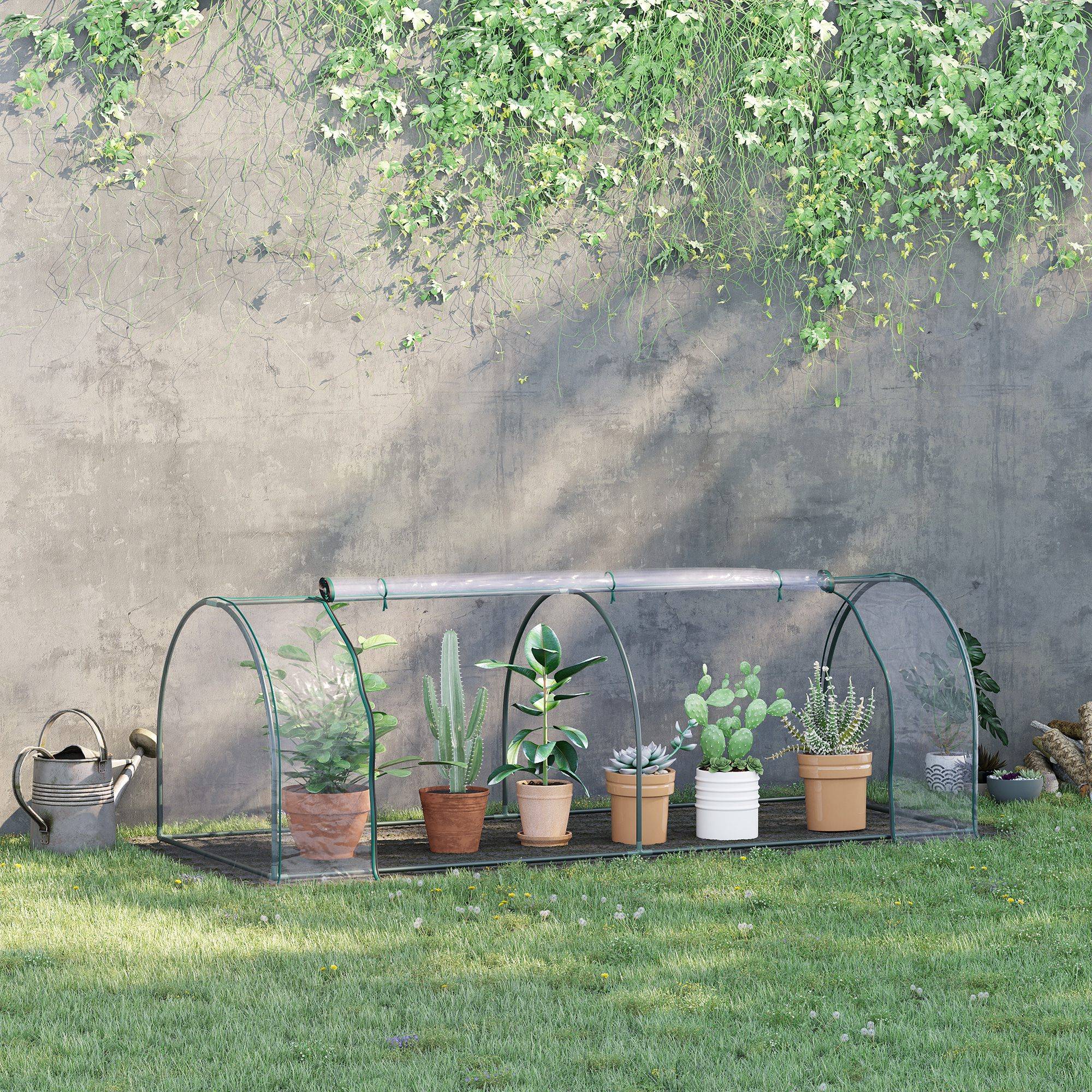 Serre de Jardin Tunnel mini serre tunnel serre à tomates 2,5L x 1l x 0,8H m Grande Porte zippée bâche PVC Transparent métal époxy Vert - Image 3