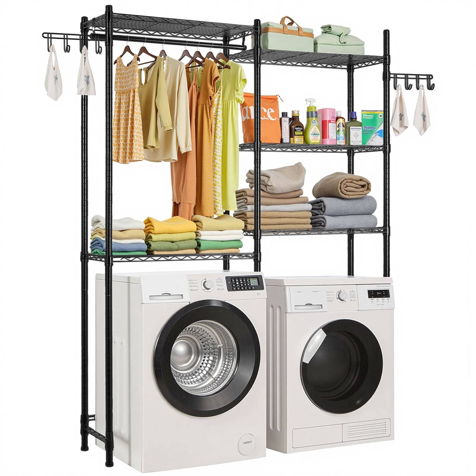 VEVOR Étagère rangement lave-linge/sèche-linge 5 niveaux, étendoir, gain place, noir. - Image 1