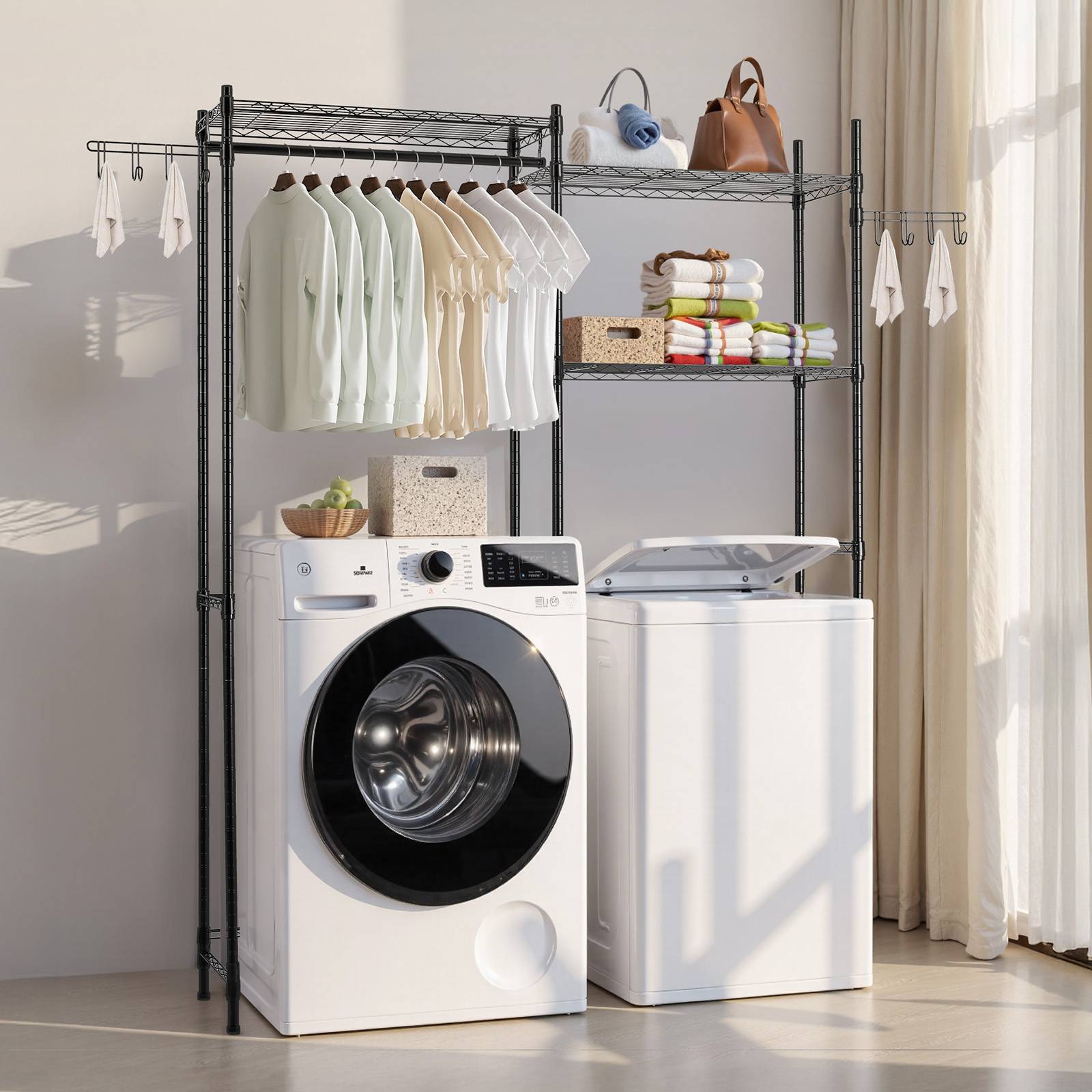 VEVOR Étagère rangement lave-linge/sèche-linge 5 niveaux, étendoir, gain place, noir. - Image 8