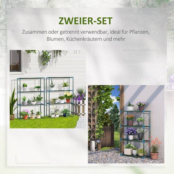 Lot 2 étagères à plantes métal pour balcon intérieur 4 niveaux modulables 70x27x110cm vert - ComfortXL Outdoor Living - Image 6