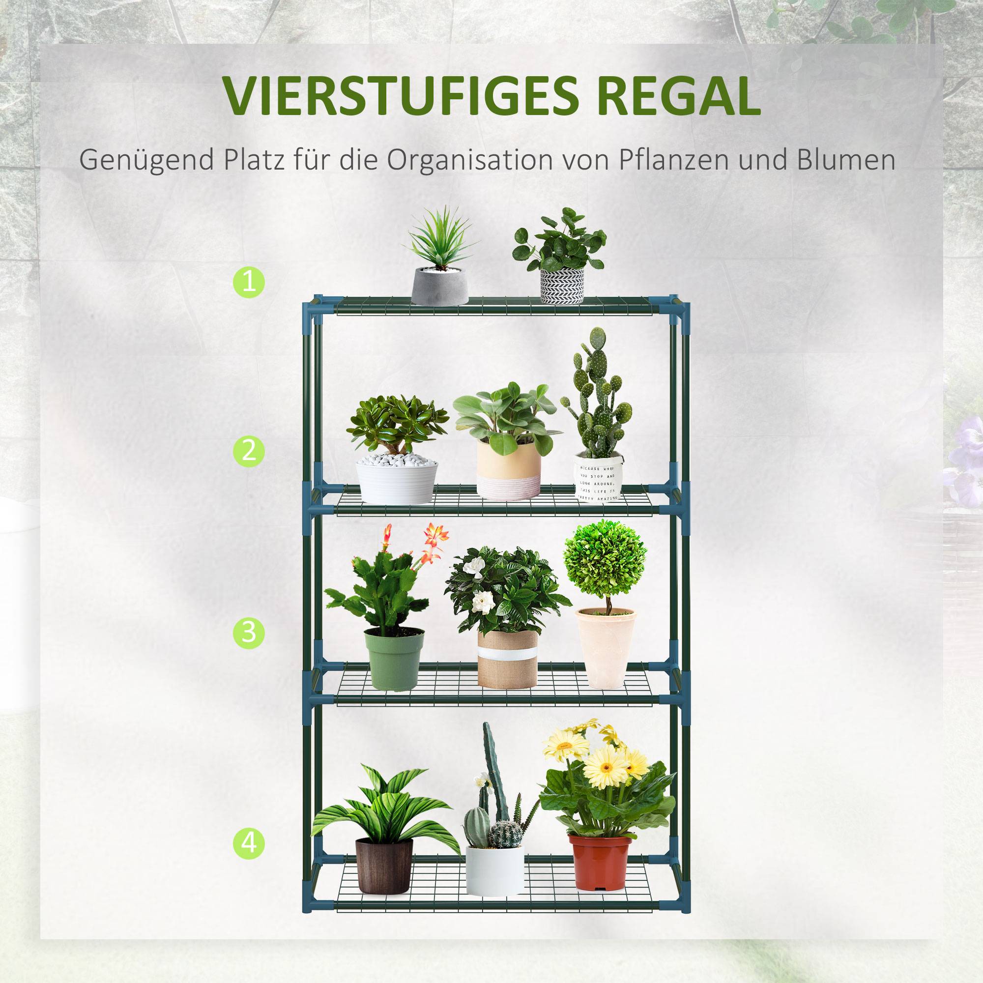 Lot 2 étagères à plantes métal pour balcon intérieur 4 niveaux modulables 70x27x110cm vert - ComfortXL Outdoor Living - Image 7