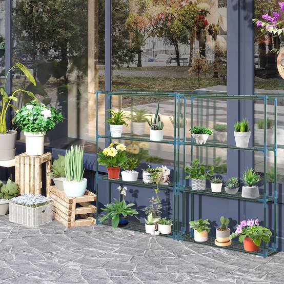 Lot 2 étagères à plantes métal pour balcon intérieur 4 niveaux modulables 70x27x110cm vert - ComfortXL Outdoor Living - Image 4