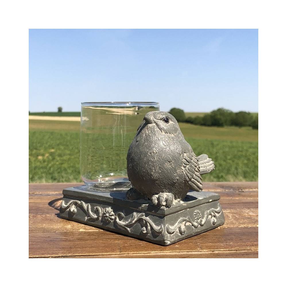 Chemin De Campagne - Bougeoir oiseau en résine anthracite et verre 12 x 8 x 10 cm Chemin de campagne - Image 2