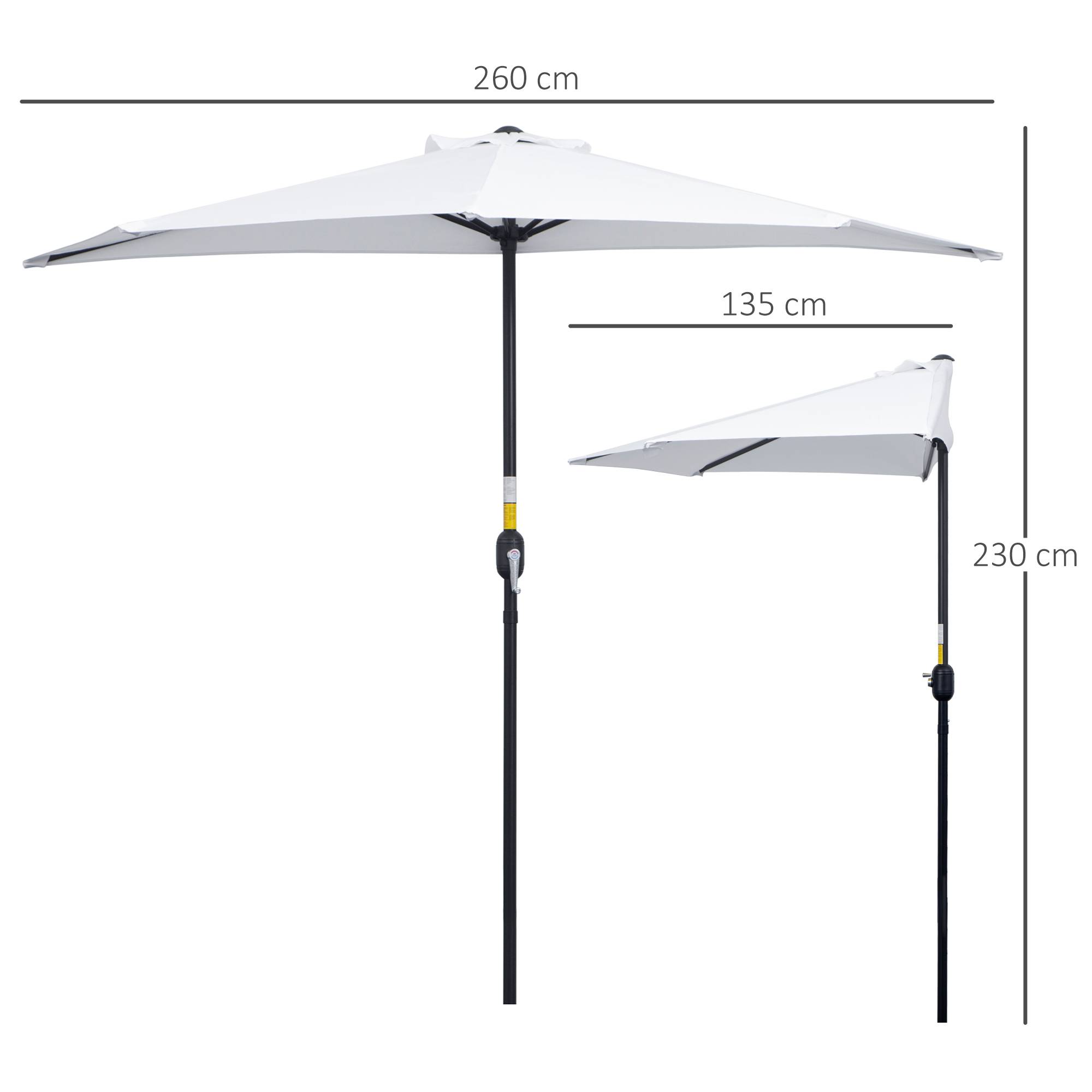 Demi-Parasol Ø 2,6 m, parasol de balcon 5 entretoises acier polyester crème fr128 - Image 5