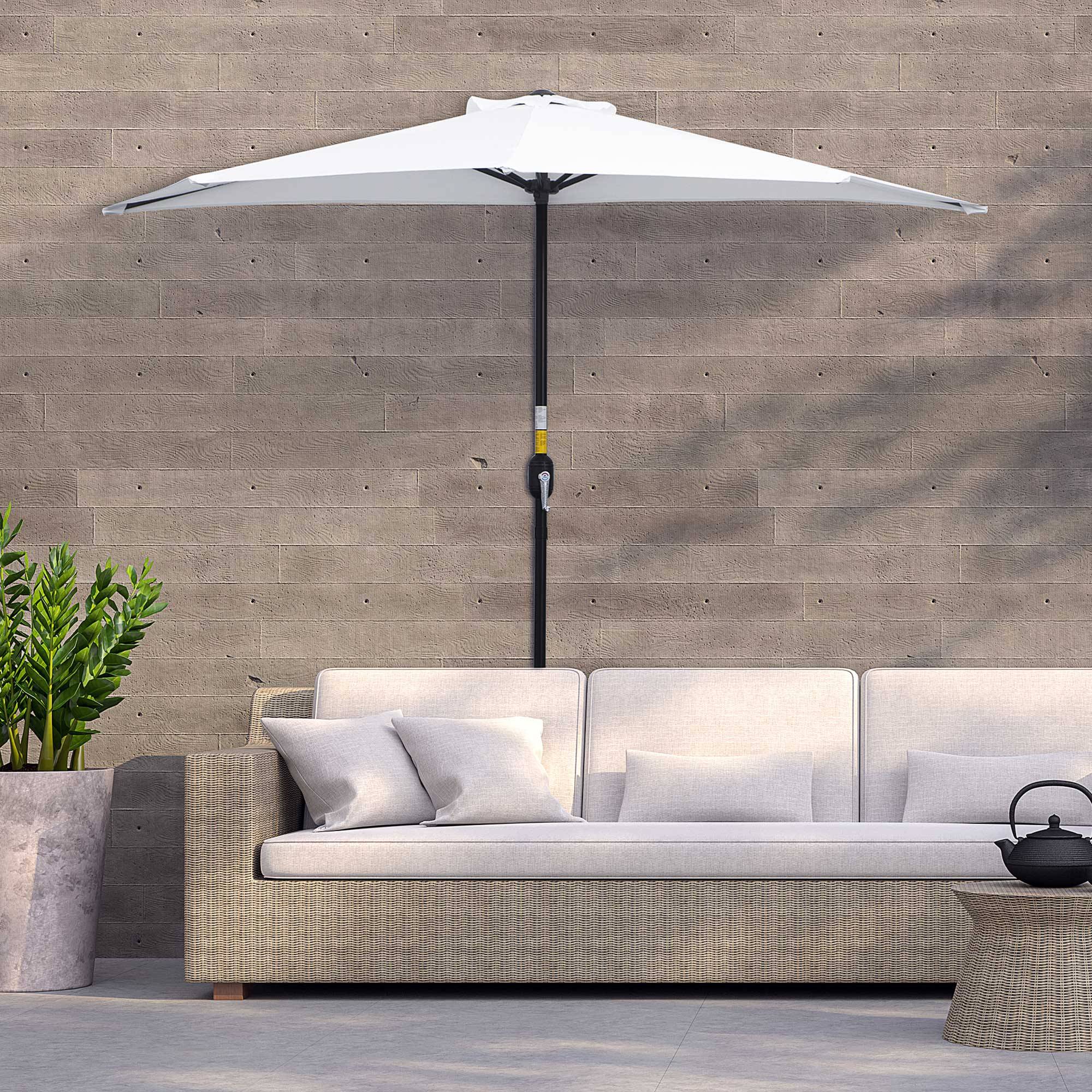 Demi-Parasol Ø 2,6 m, parasol de balcon 5 entretoises acier polyester crème fr128 - Image 4