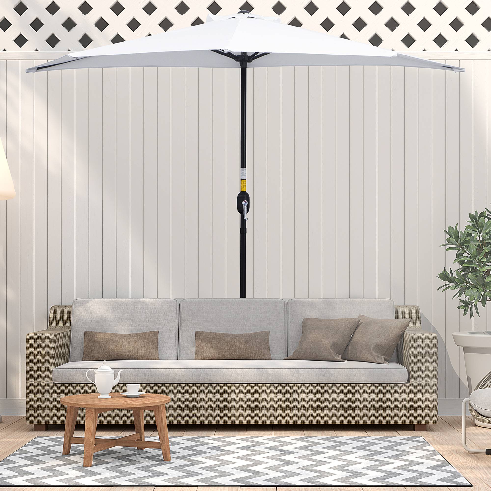 Demi-Parasol Ø 2,6 m, parasol de balcon 5 entretoises acier polyester crème fr128 - Image 3