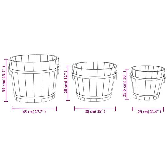 Helloshop26 - Lot de 3 jardinières en forme de godet bois massif sapin avec poignée métal pour plantes et fleurs en bois brûlé - Image 5