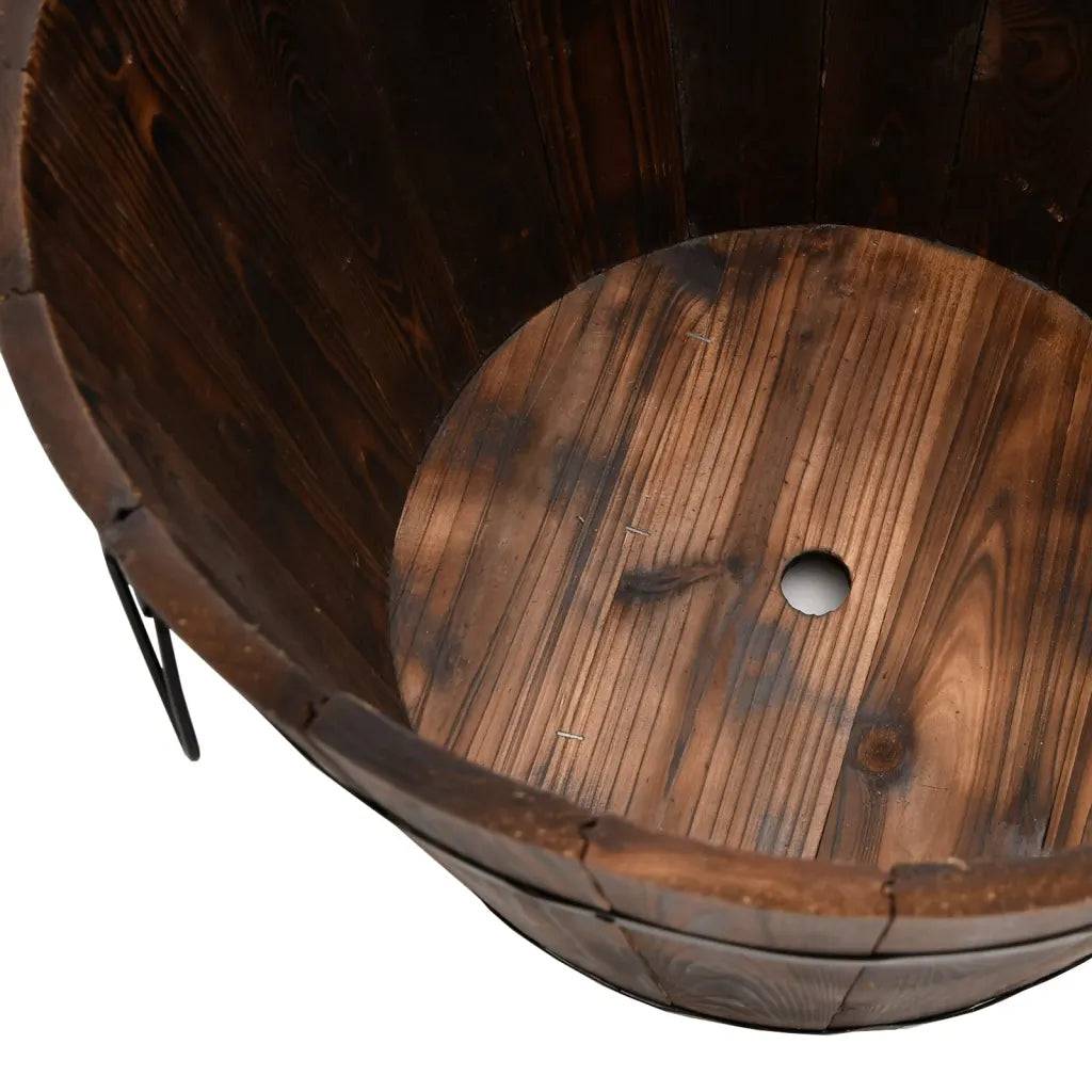 Helloshop26 - Lot de 3 jardinières en forme de godet bois massif sapin avec poignée métal pour plantes et fleurs en bois brûlé - Image 3
