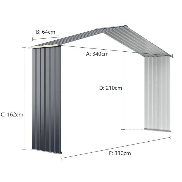 Helloshop26 - Extension d’abri de jardin en métal pour vélo 340 x 64 x 210 cm gris - Image 4