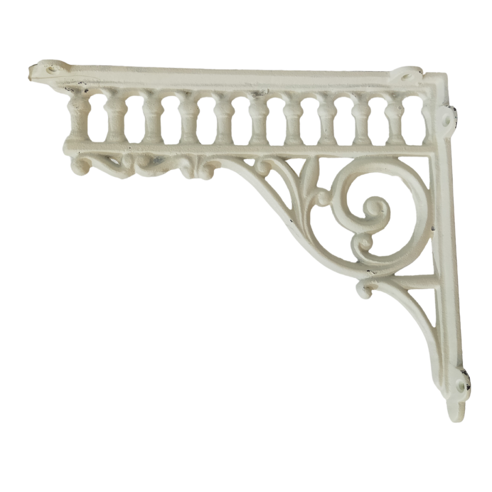 Équerre fixation étagère vintage ancienne fonte blanche 27 x 22.5 cm Chemin de campagne - Image 1
