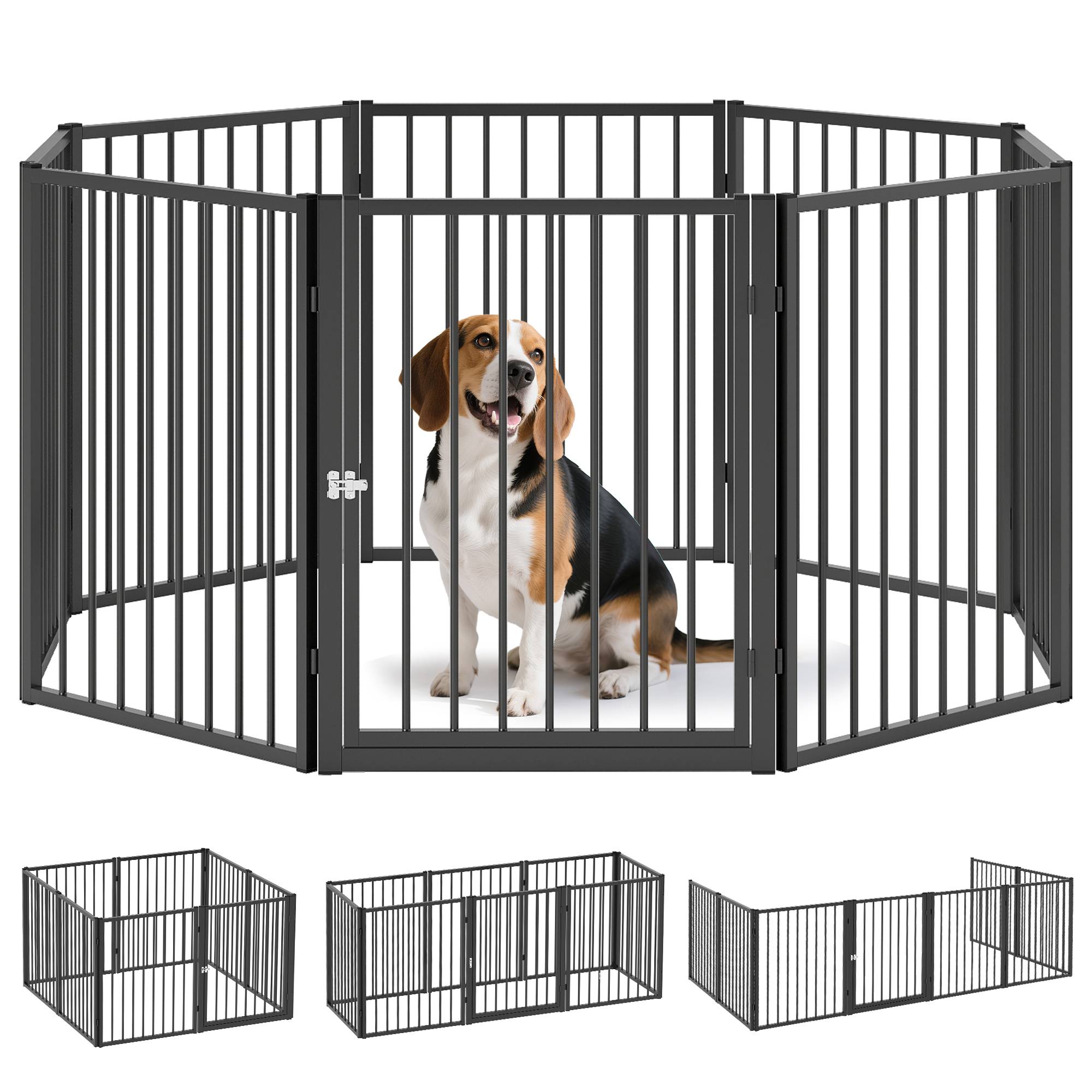 Parc pour chien à 8 panneaux, 60 x 76 cm, pour chiens de petite et moyenne taille, utilisation intérieure et extérieure, noir.