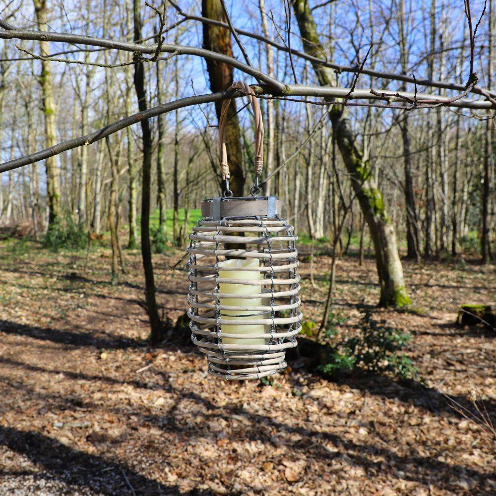 Lanterne jardin extérieur à poser bougie ancienne rotin 30 cm Chemin de campagne - Image 2