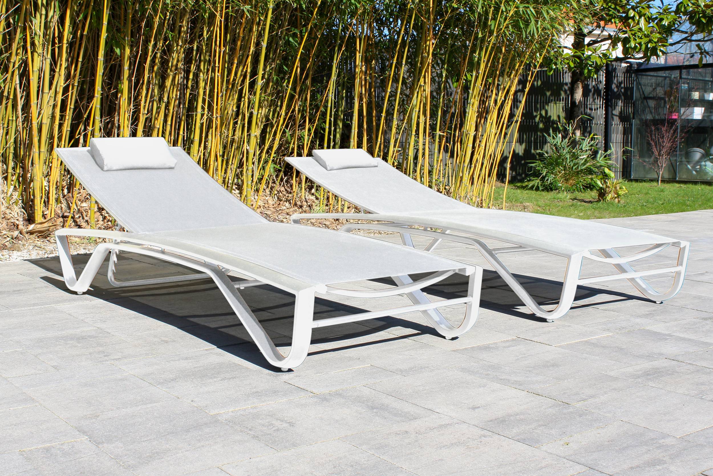 Paris Garden - Lot de 2 bains de soleil FIGARI en aluminium et textilène blanc - PARIS GARDEN - Image 1