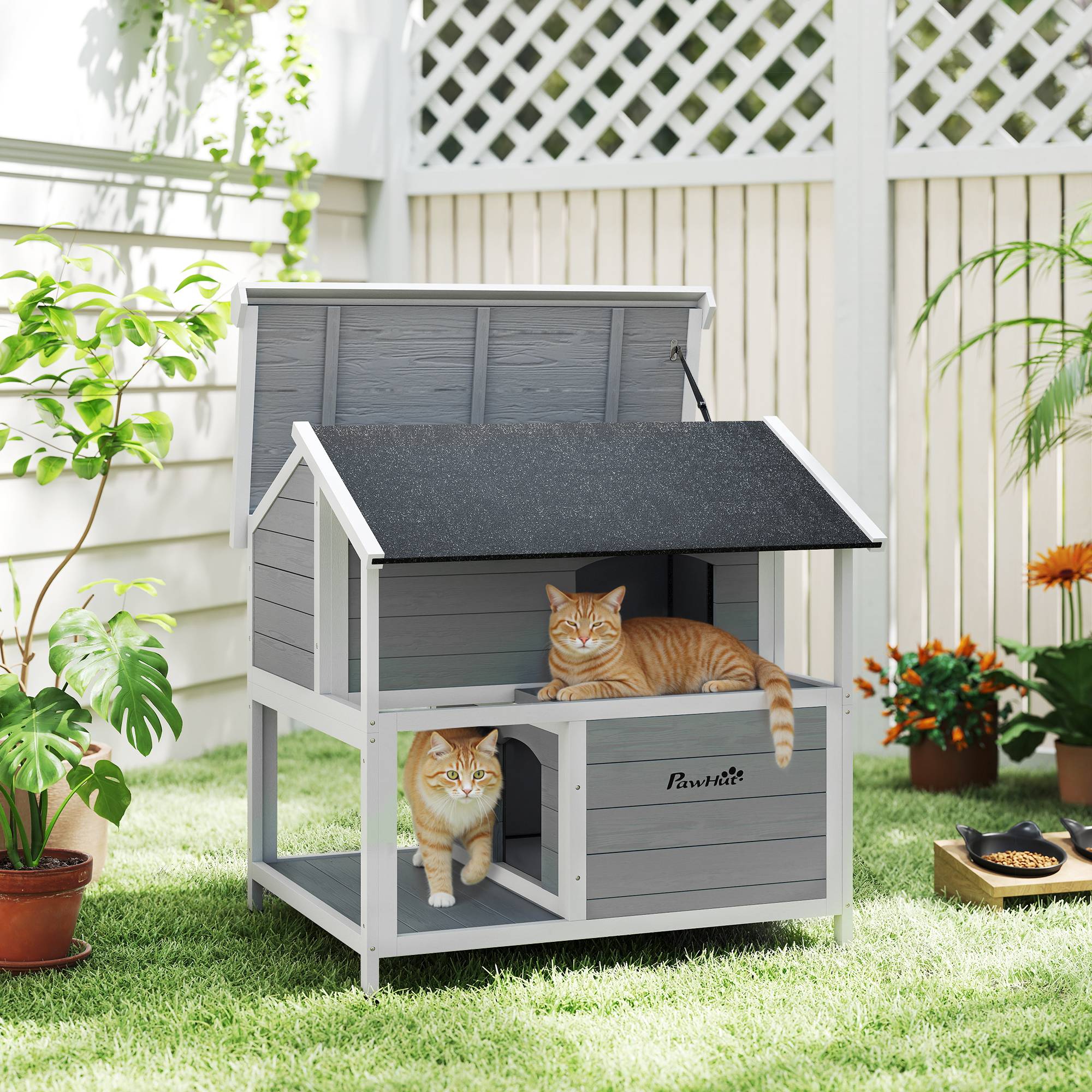 Sans Marque - Niche d'extérieur pour chat, abri pour chat d'extérieur, imperméable, toit à charnières, bois d'épicéa, 80 x 93 x 95 cm, gris - Image 3