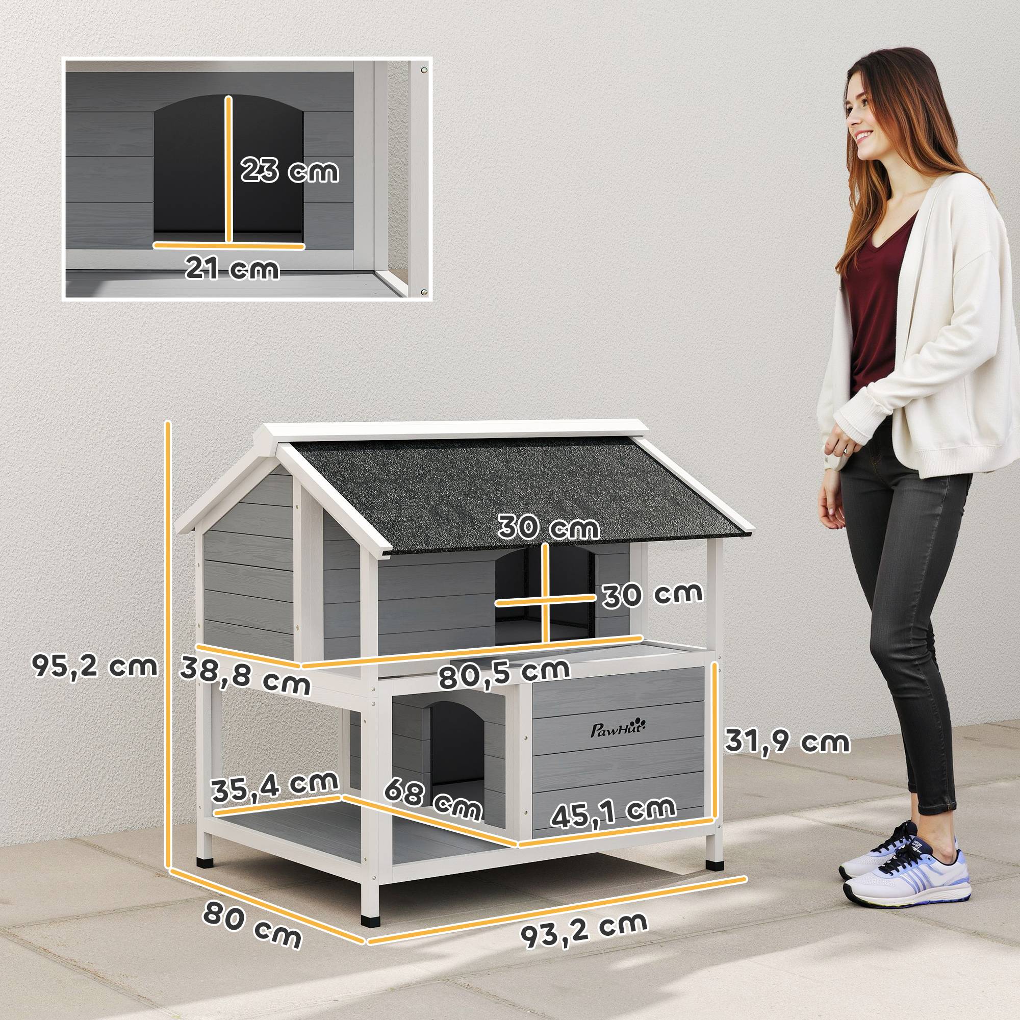 Sans Marque - Niche d'extérieur pour chat, abri pour chat d'extérieur, imperméable, toit à charnières, bois d'épicéa, 80 x 93 x 95 cm, gris - Image 5