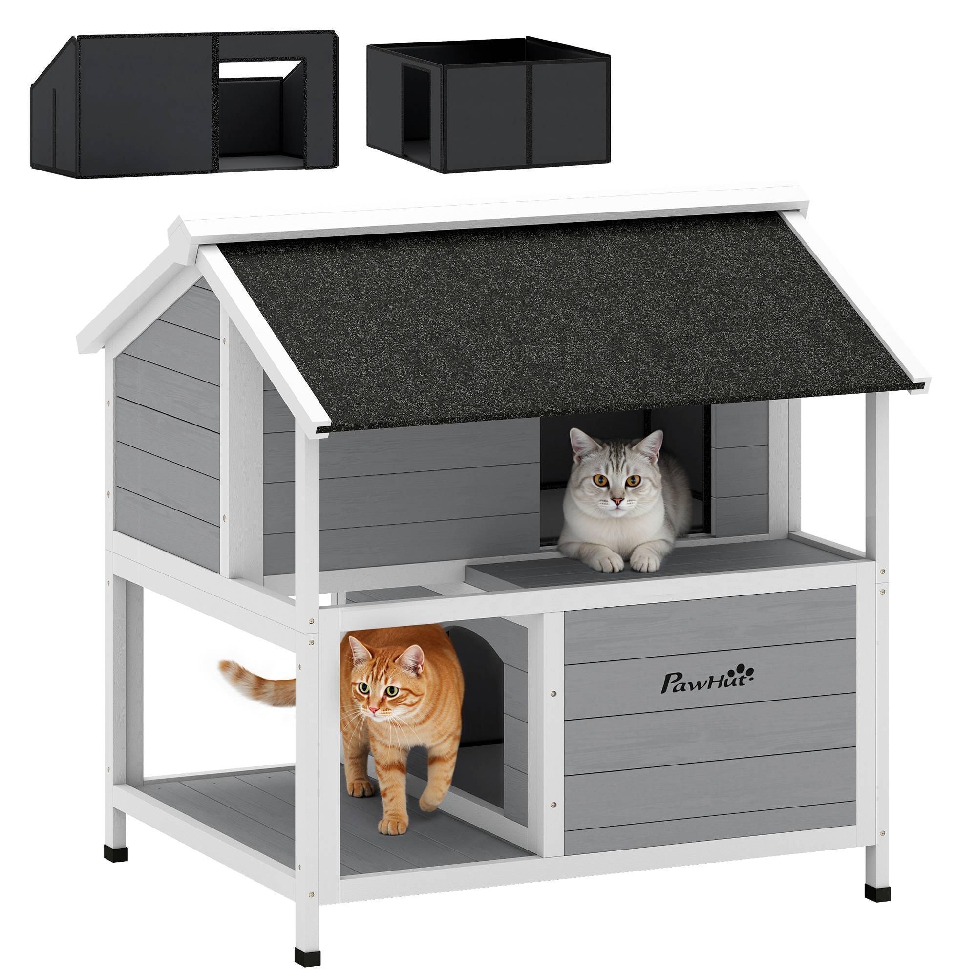 Sans Marque - Niche d'extérieur pour chat, abri pour chat d'extérieur, imperméable, toit à charnières, bois d'épicéa, 80 x 93 x 95 cm, gris - Image 1