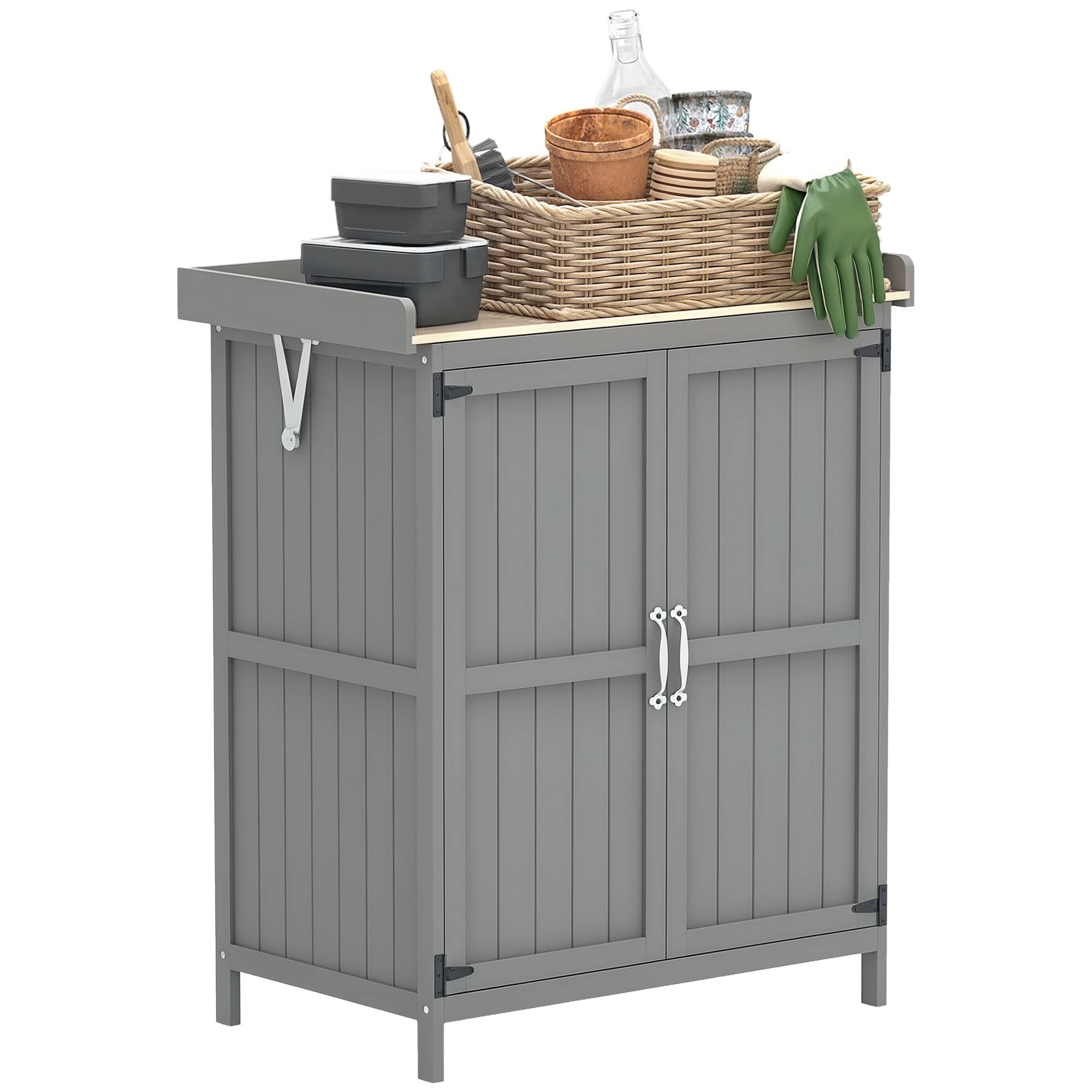Armoire de jardin en bois abri de jardin avec 2 portes, toit à charnières et étagère, 74 x 43 x 88 cm, gris - Image 1