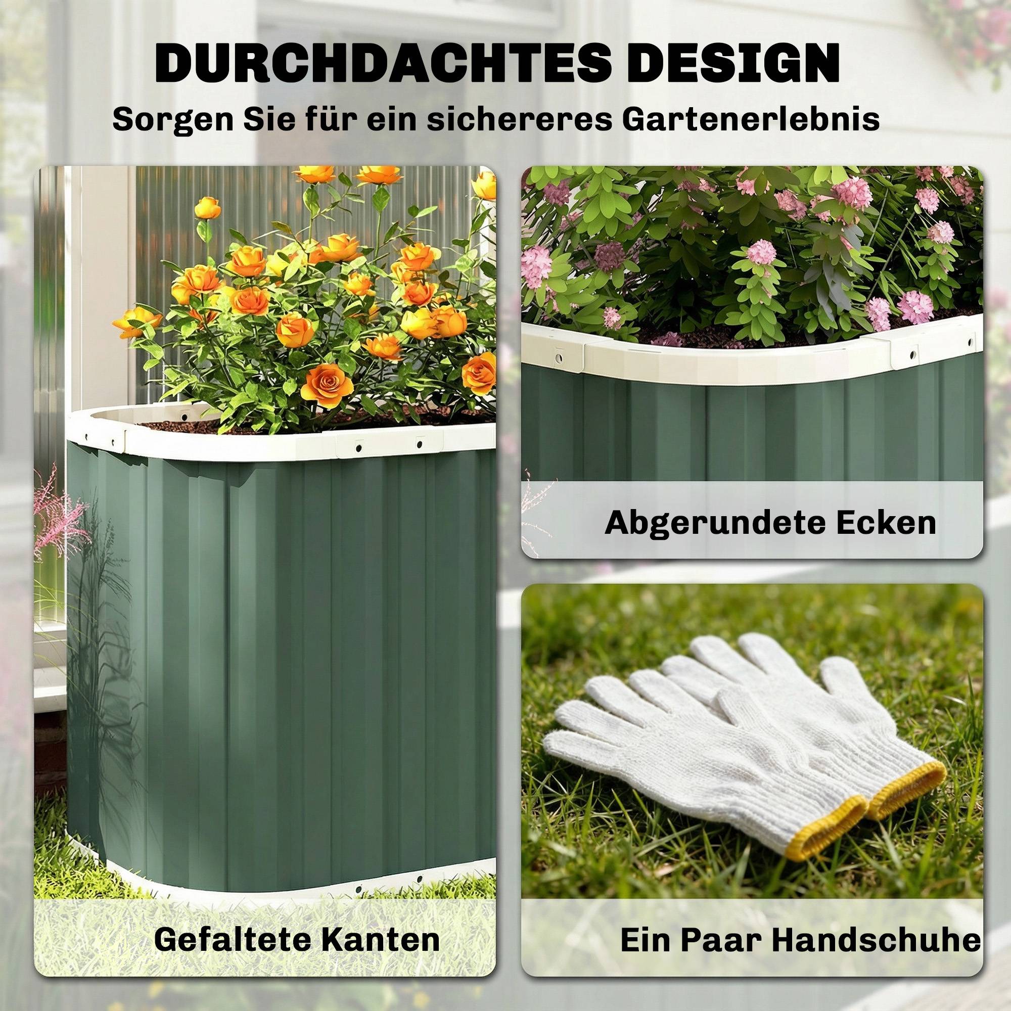 Potager sur pied métal acier galvanisé jardin profondeur extra bords sûrs 136x61 cm vert - ComfortXL Outdoor Living - Image 8