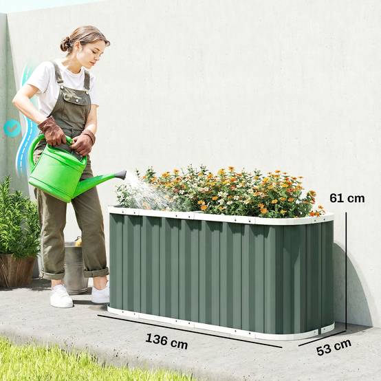 Potager sur pied métal acier galvanisé jardin profondeur extra bords sûrs 136x61 cm vert - ComfortXL Outdoor Living - Image 5