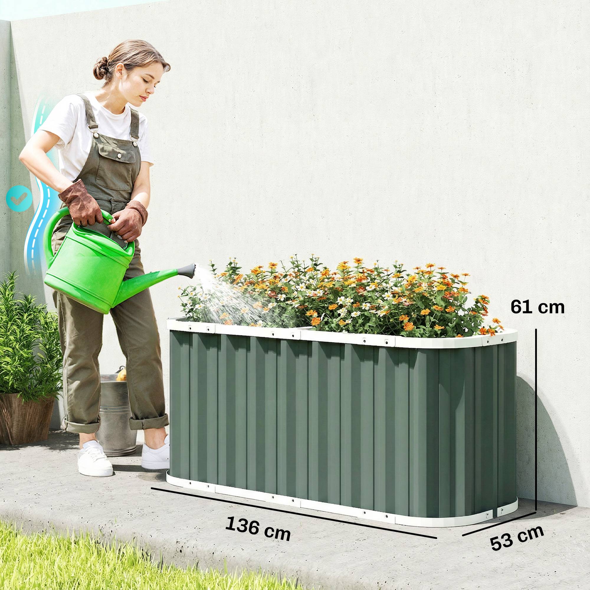 Potager sur pied métal acier galvanisé jardin profondeur extra bords sûrs 136x61 cm vert - ComfortXL Outdoor Living - Image 5
