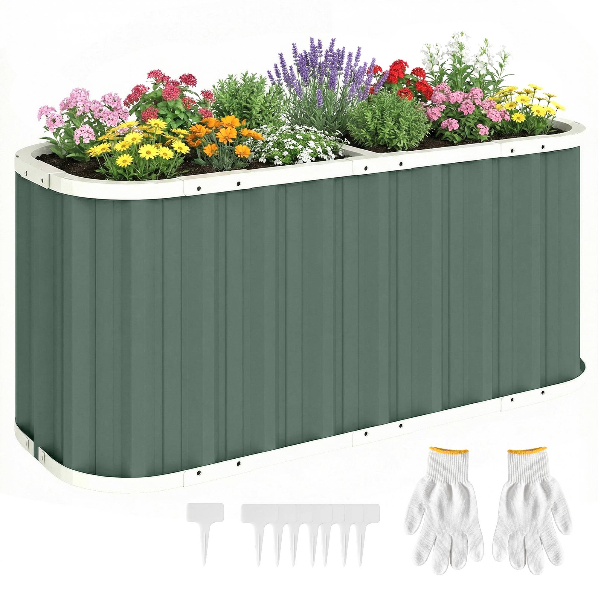 Potager sur pied métal acier galvanisé jardin profondeur extra bords sûrs 136x61 cm vert - ComfortXL Outdoor Living - Image 1