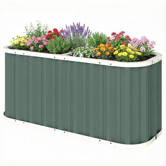 Potager sur pied métal acier galvanisé jardin profondeur extra bords sûrs 136x61 cm vert - ComfortXL Outdoor Living - Image 2