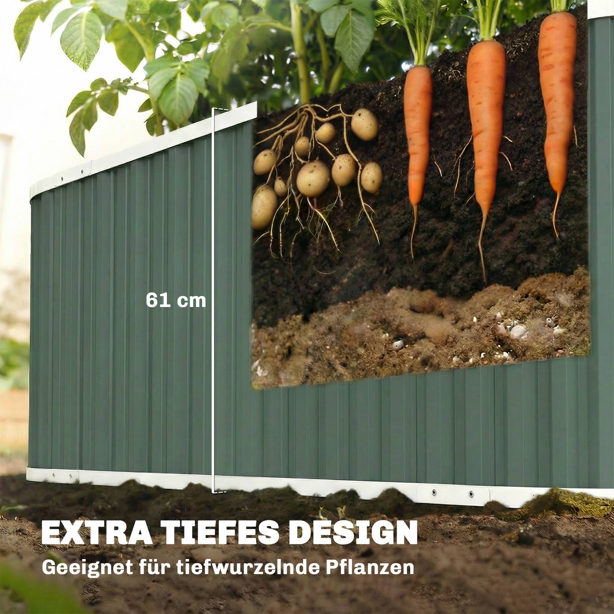 Potager sur pied métal acier galvanisé jardin profondeur extra bords sûrs 136x61 cm vert - ComfortXL Outdoor Living - Image 6