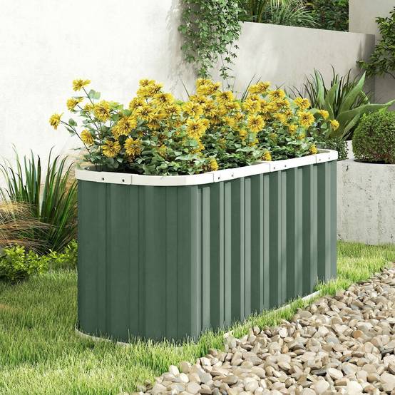Potager sur pied métal acier galvanisé jardin profondeur extra bords sûrs 136x61 cm vert - ComfortXL Outdoor Living - Image 4