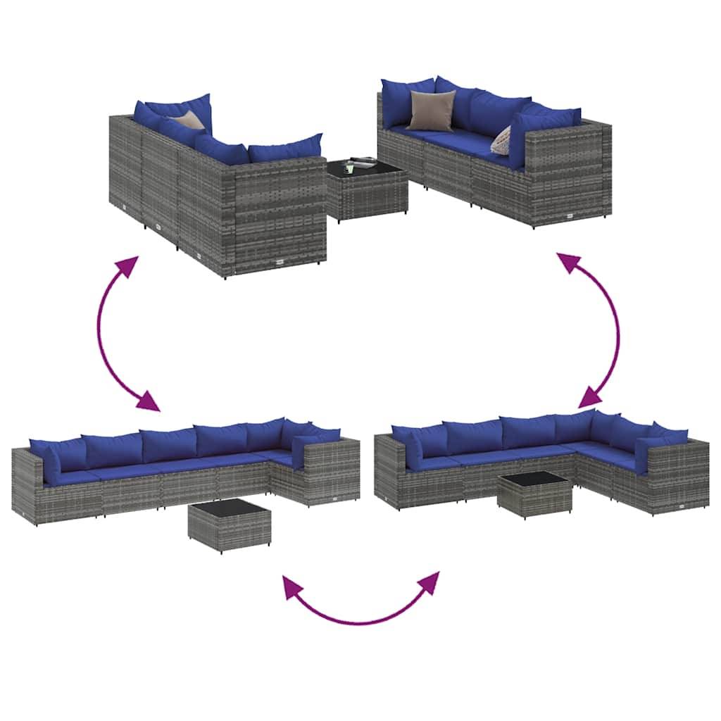 Vidaxl - Salon de jardin 7 pcs avec coussins Gris Résine tressée vidaXL 3308223 - Image 8