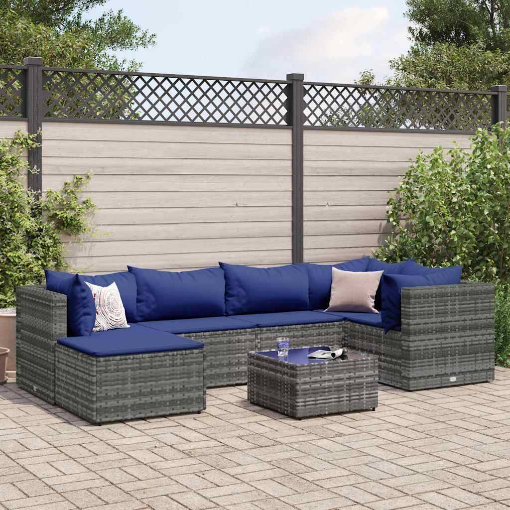 Vidaxl - Salon de jardin 7 pcs avec coussins Gris Résine tressée vidaXL 3308223 - Image 1