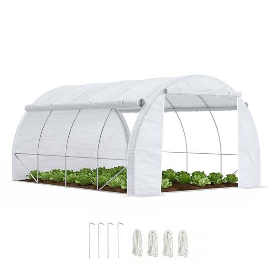 Grande serre maraîchère Acier Galvanisé et PE Culture potagère Murs relevables 4x3x2m Blanc - ComfortXL Outdoor Living - Image 1