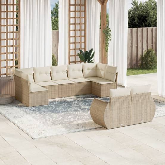 ComfortXL - Salon de Jardin Bas 9 Places en Résine Tressée Beige avec Coussins Crème Déhoussables 9 Pièces – ComfortXL Outdoor Living - Image 1