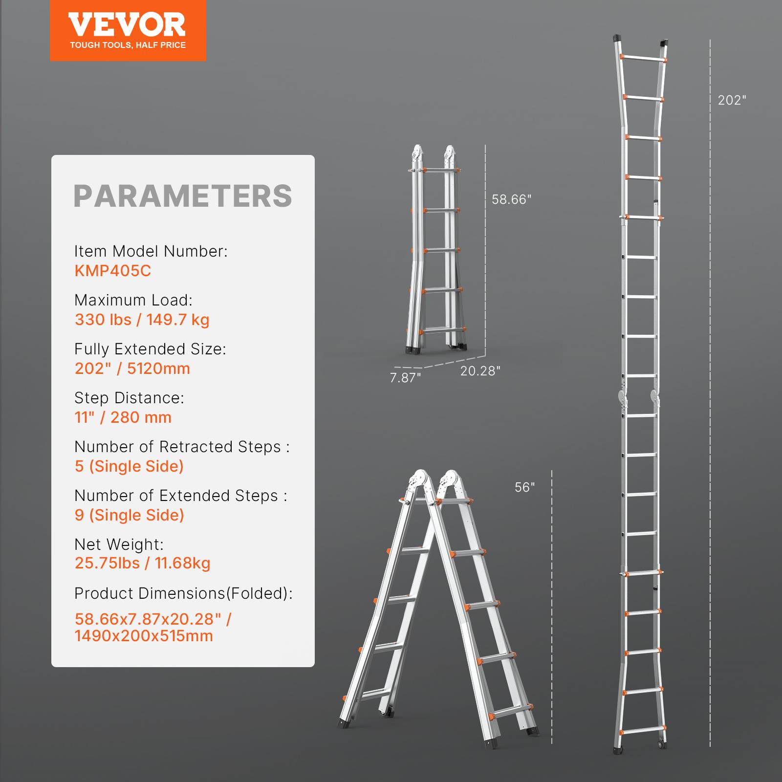 Vevor - VEVOR Échelle télescopique A aluminium 16.7 pieds, portable, charge 330 lb, pour intérieur/extérieur. - Image 7