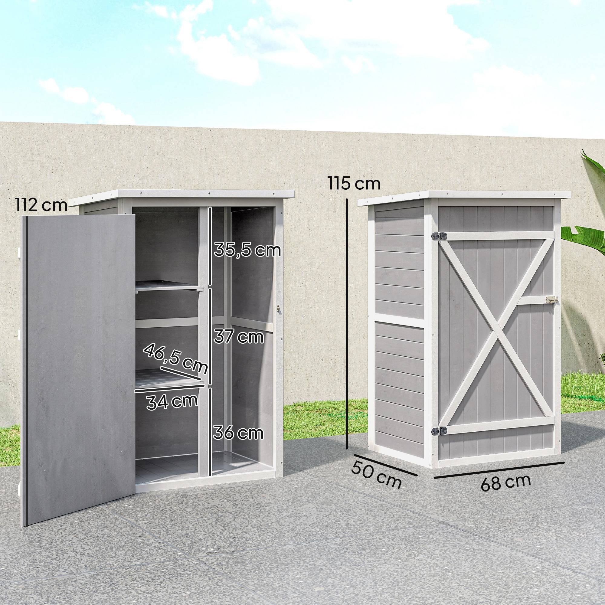 Armoire abri de Jardin Remise pour Outils Bois de Sapin pré-huilé Toit bitumé incliné - 2 étagères - dim. 75L x 56l x 115H cm - Image 5