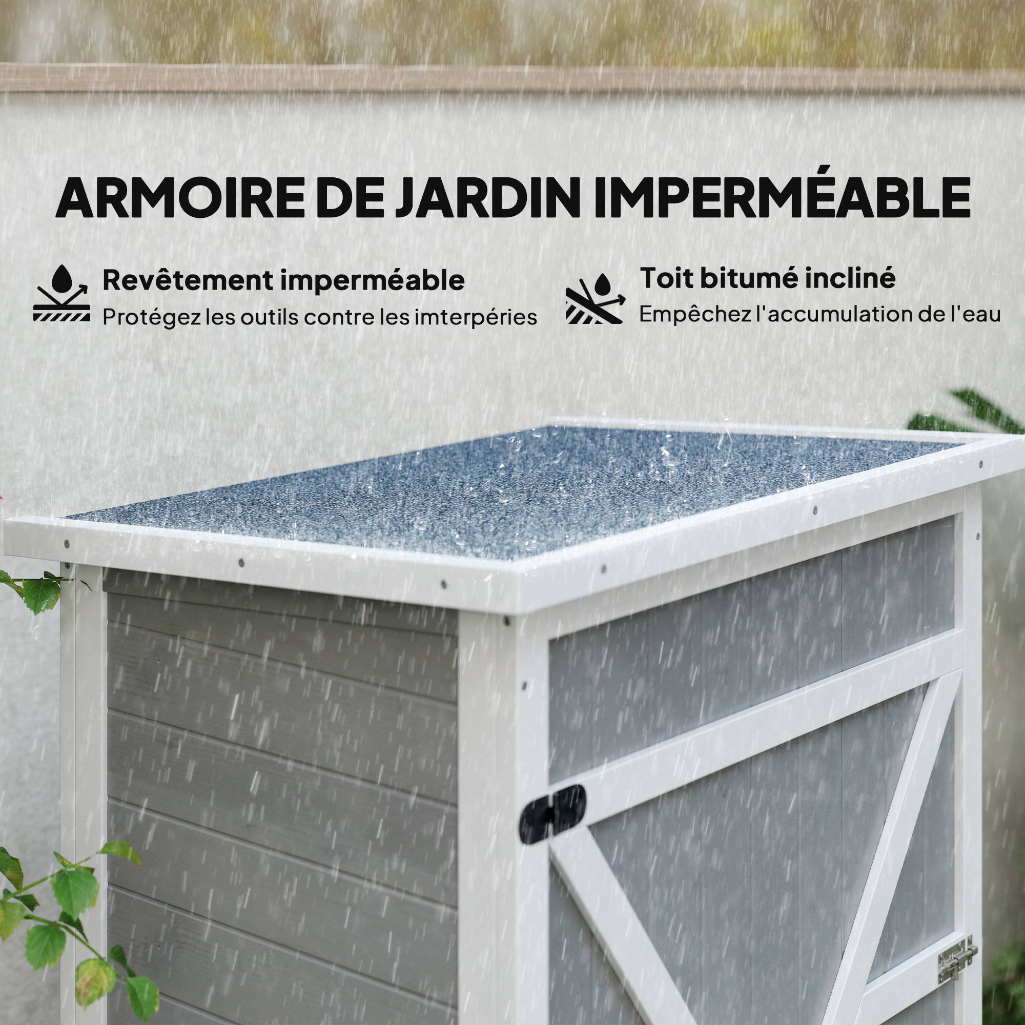 Armoire abri de Jardin Remise pour Outils Bois de Sapin pré-huilé Toit bitumé incliné - 2 étagères - dim. 75L x 56l x 115H cm - Image 7