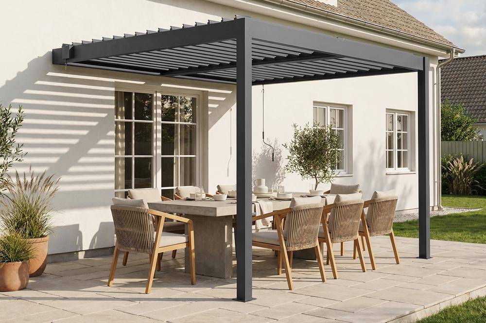 CAZEBOO - Cazeboo Pergola bioclimatique autoportée PIANA 4x3 m aluminium blanc - lames orientables - pergola autoportée 3x4 m