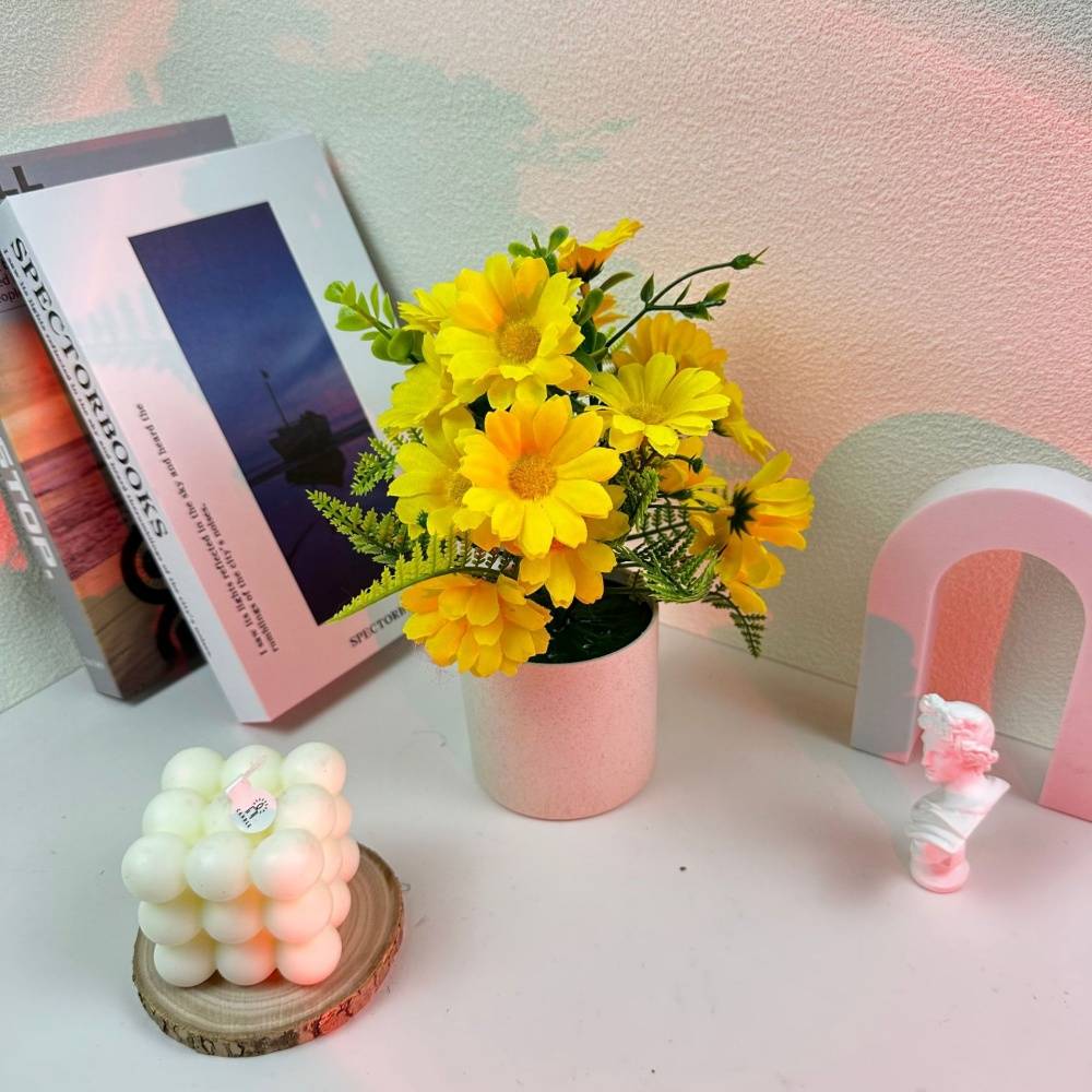 Pot Décoratif Tournesols et Marguerites Artificielles Blanc - Composition Colorée pour Intérieur - Lytech - Image 1