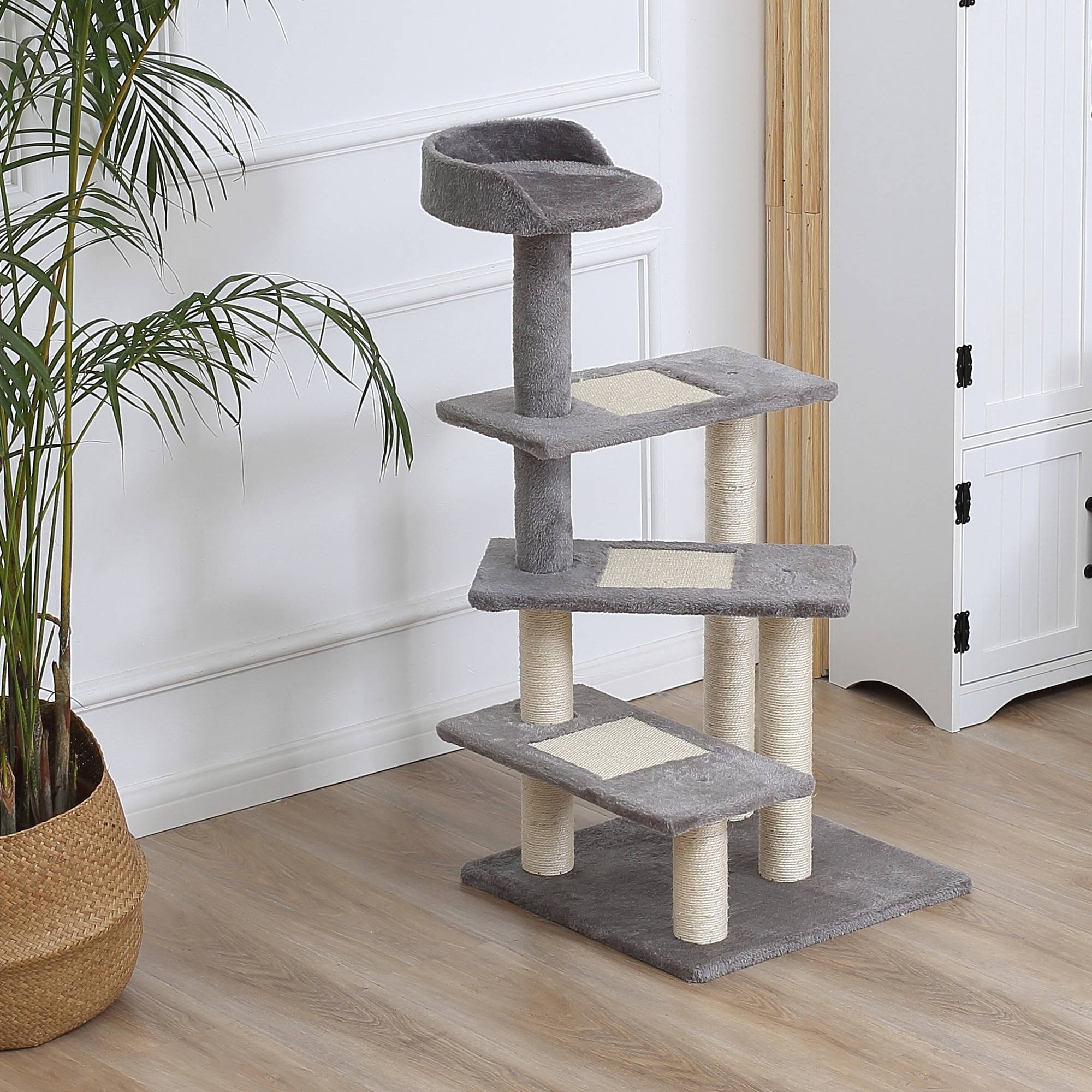 Arbre à Chat Design Spirale 100 cm avec Plateformes Griffoir en Sisal pour 3 Chats Gris Beige - ComfortXL Outdoor Living - Image 4