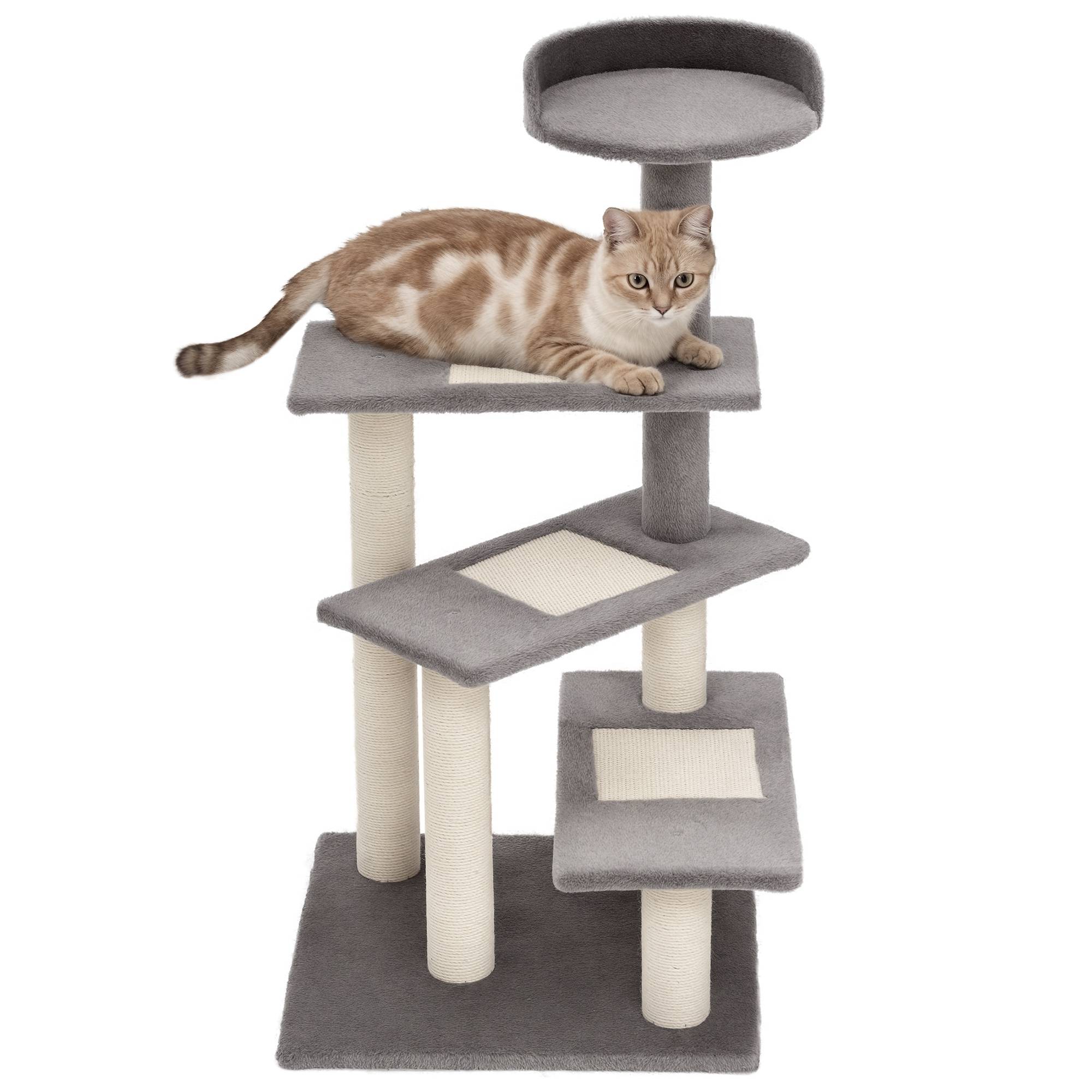 Arbre à Chat Design Spirale 100 cm avec Plateformes Griffoir en Sisal pour 3 Chats Gris Beige - ComfortXL Outdoor Living